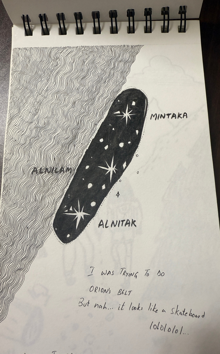 Sketchbook drawing inspired by Orion's belt