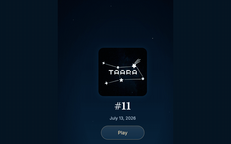 TaaraNight thumbnail cycling through its logo, instructions, constellation game, My Sky, and leaderboard