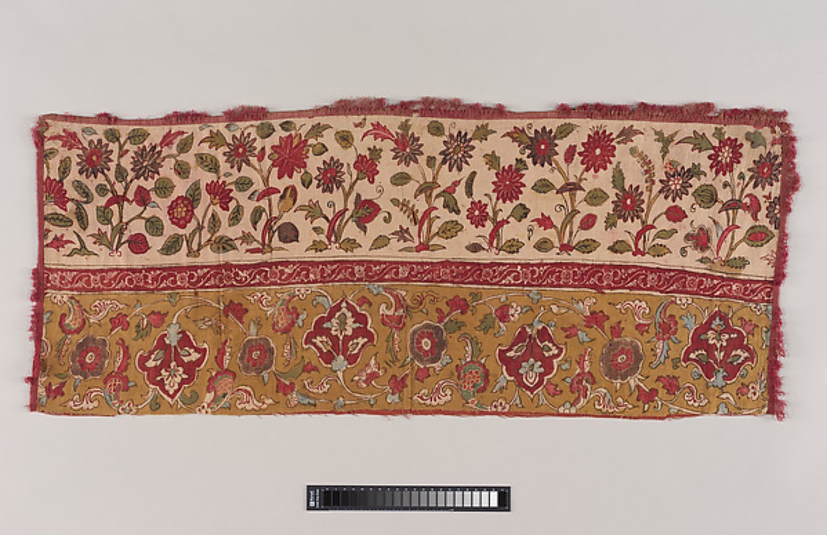 Early eighteenth-century Coromandel Coast cotton with rows of flowering plants and repeating vines