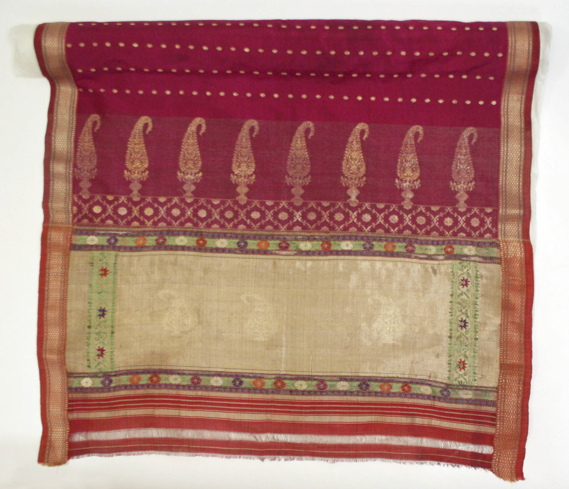 Indian silk sari with metallic thread, circa 1875