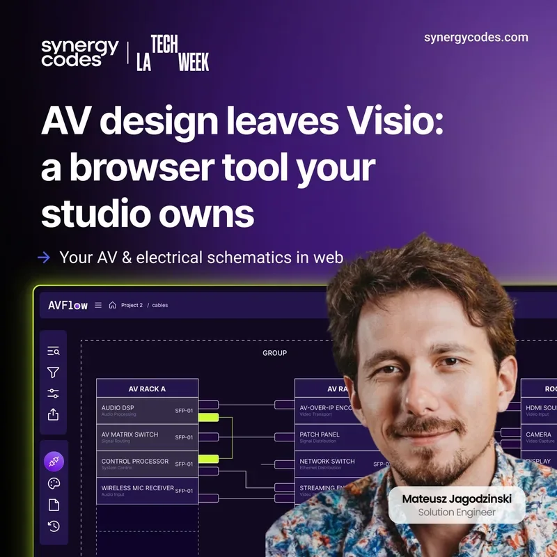 AV design leaves Visio: a browser tool your studio owns — event artwork